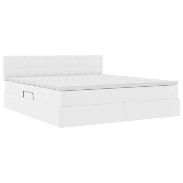 vidaXL Bed with Storage and LED Pure White 180 x 200 cm Faux Leather