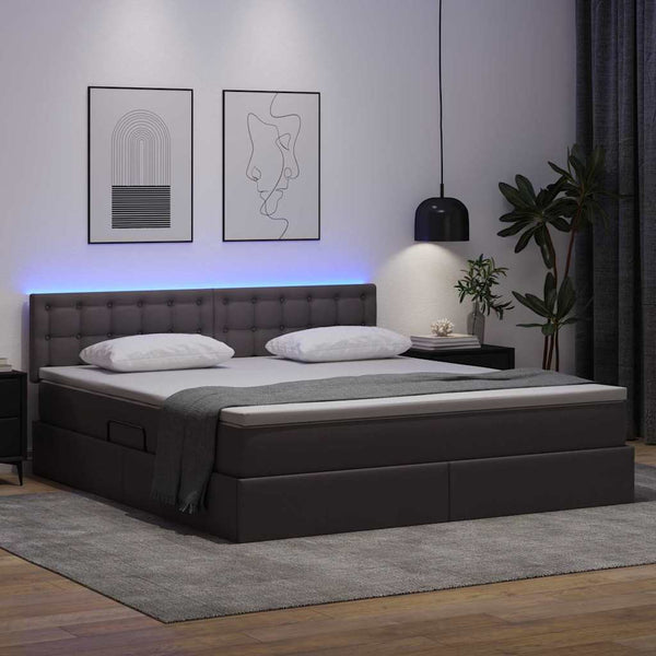 vidaXL Bed with Storage and LED Grey 180 x 200 cm Faux Leather