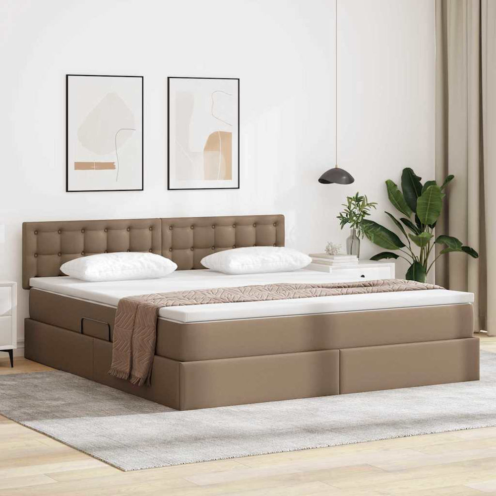 vidaXL Faux Leather Storage Bed with LED Cappuccino 180 x 200 cm