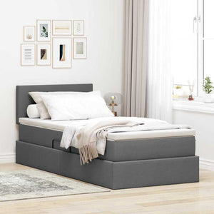 vidaXL Bed with Storage and LED Dark Gray 90 x 190 cm Fabric
