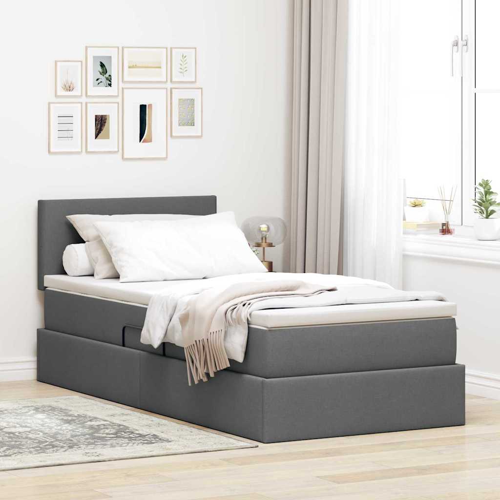 vidaXL Bed with Storage and LED Dark Gray 90 x 190 cm Fabric