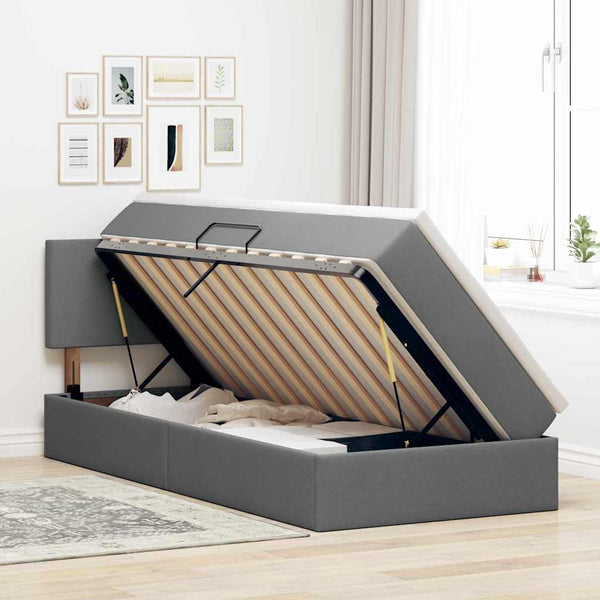 vidaXL Bed with Storage and LED Dark Gray 90 x 190 cm Fabric