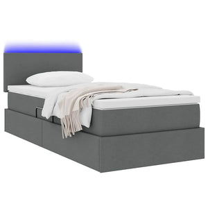vidaXL Bed with Storage and LED Dark Gray 90 x 190 cm Fabric