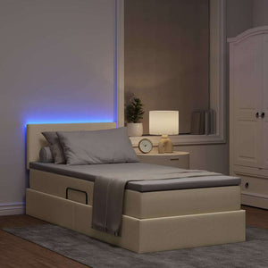 vidaXL Bed with Storage and LED with Mattress Cream 90 x 190 cm Fabric