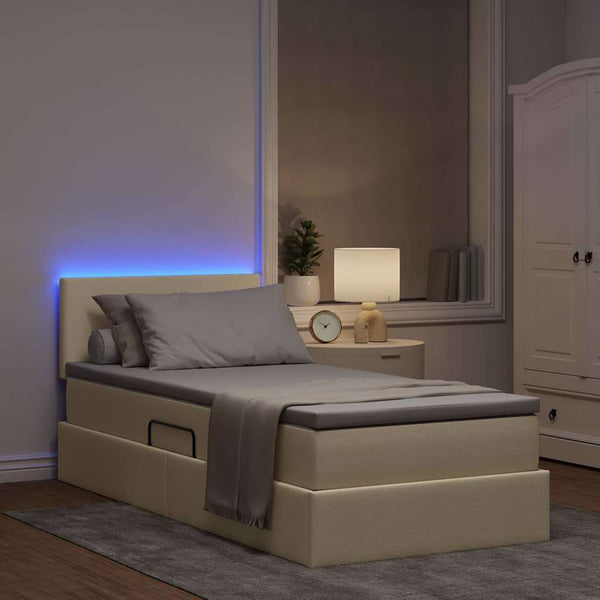 vidaXL Bed with Storage and LED with Mattress Cream 90 x 190 cm Fabric