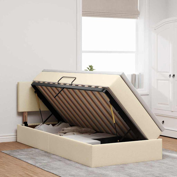 vidaXL Bed with Storage and LED with Mattress Cream 90 x 190 cm Fabric