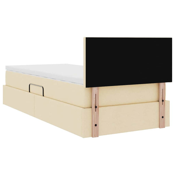 vidaXL Bed with Storage and LED with Mattress Cream 90 x 190 cm Fabric