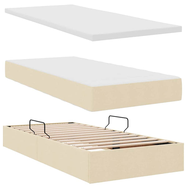 vidaXL Bed with Storage and LED with Mattress Cream 90 x 190 cm Fabric