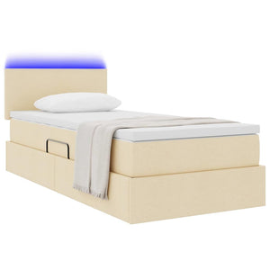 vidaXL Bed with Storage and LED with Mattress Cream 90 x 190 cm Fabric