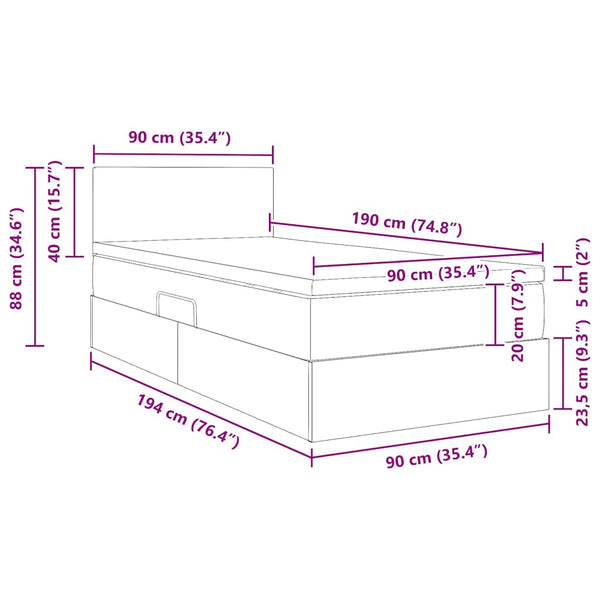 vidaXL Bed with Storage and LED with Mattress Cream 90 x 190 cm Fabric