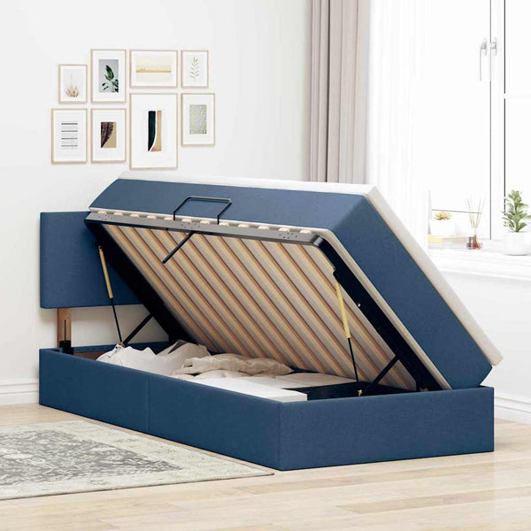 vidaXL Bed with Storage and LED with Headboard Blue 90 x 190 cm Fabric