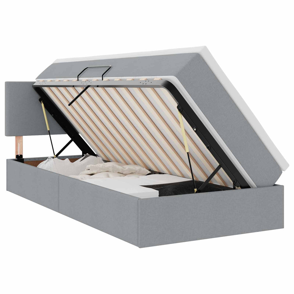 vidaXL Storage Bed with LED Light Gray 90 x 200 cm Fabric