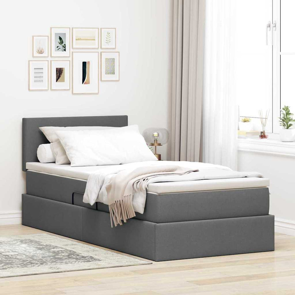 vidaXL Upholstered Bed with Storage and LED Dark Grey 90 x 200 cm Fabric