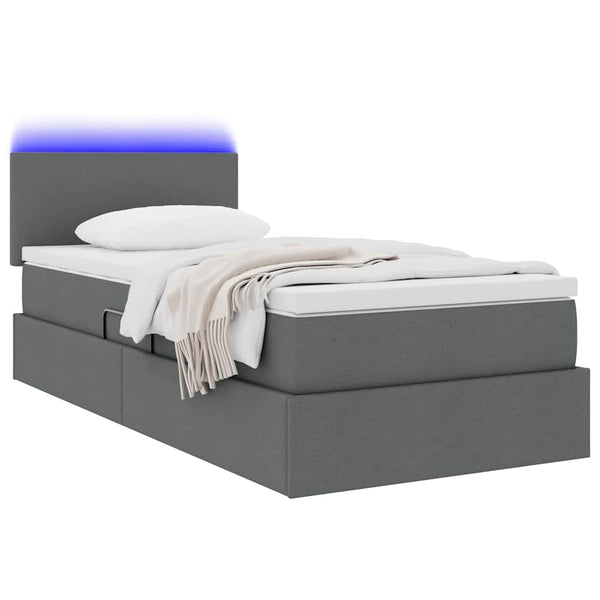 vidaXL Upholstered Bed with Storage and LED Dark Grey 90 x 200 cm Fabric