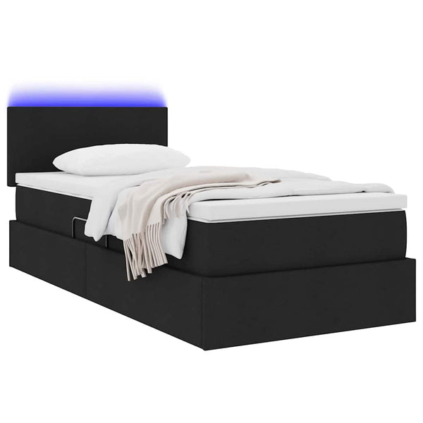 vidaXL LED Storage Bed with LED Black 90 x 200 cm Fabric