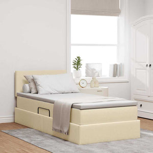 vidaXL Storage Bed with LED and Mattress Cream 90 x 200 cm Fabric