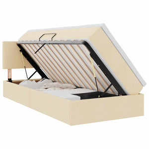 vidaXL Storage Bed with LED and Mattress Cream 90 x 200 cm Fabric