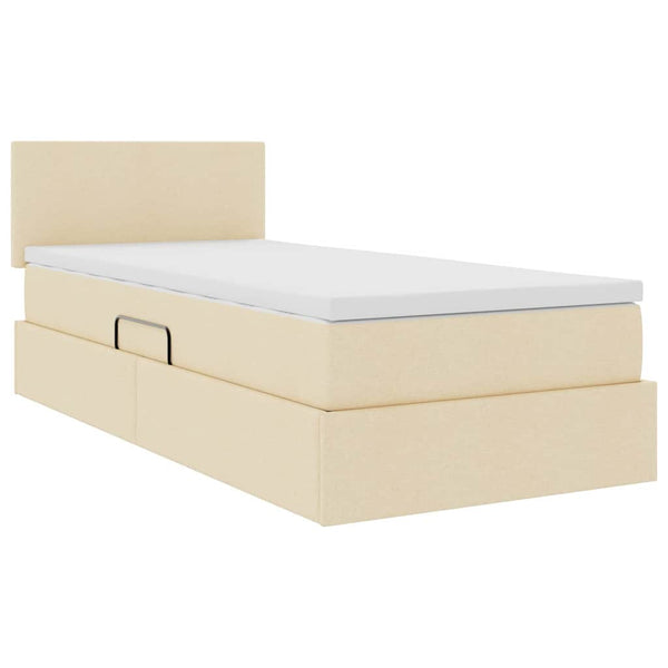 vidaXL Storage Bed with LED and Mattress Cream 90 x 200 cm Fabric