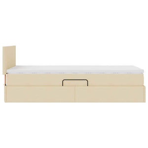 vidaXL Storage Bed with LED and Mattress Cream 90 x 200 cm Fabric