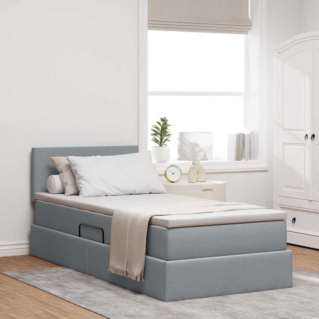 vidaXL Fabric Bed with Storage and LED Light Gray 100 x 200 cm