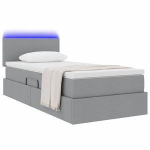 vidaXL Fabric Bed with Storage and LED Light Gray 100 x 200 cm
