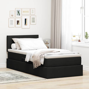 vidaXL Storage Bed with LED Black 100 x 200 cm Fabric
