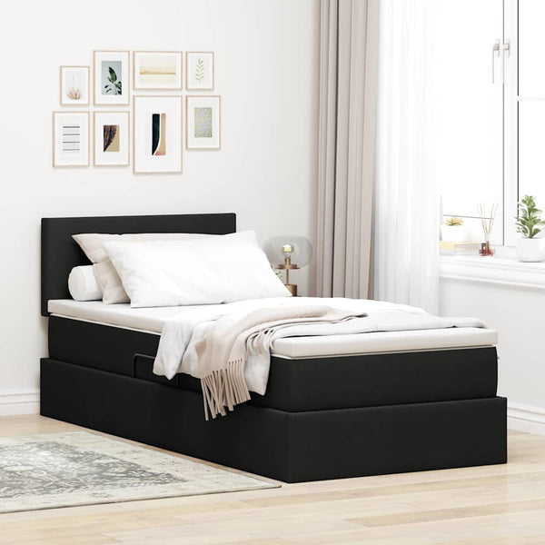 vidaXL Storage Bed with LED Black 100 x 200 cm Fabric