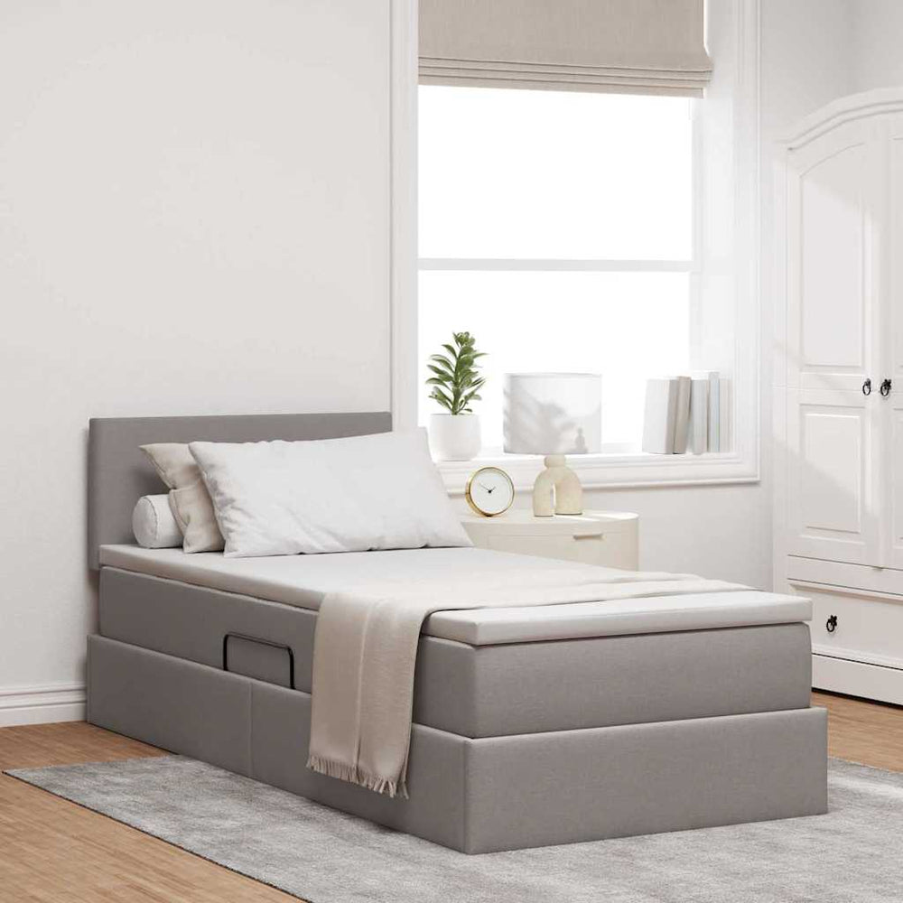 vidaXL Storage Bed with LED and Mattress Taupe 100 x 200 cm Fabric