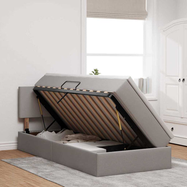 vidaXL Storage Bed with LED and Mattress Taupe 100 x 200 cm Fabric