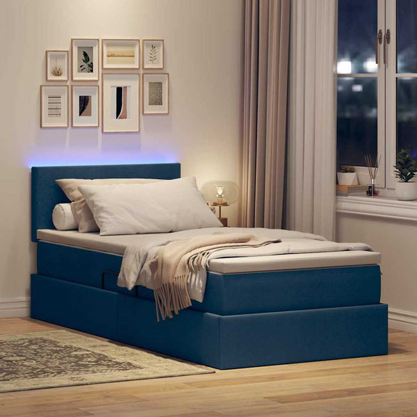 vidaXL Fabric Bed with Storage and LED with Mattress Blue 100 x 200 cm