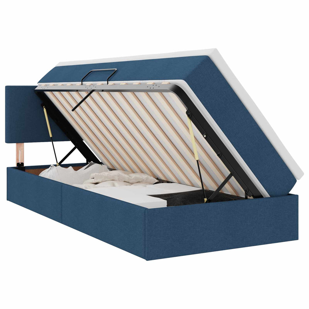 vidaXL Fabric Bed with Storage and LED with Mattress Blue 100 x 200 cm