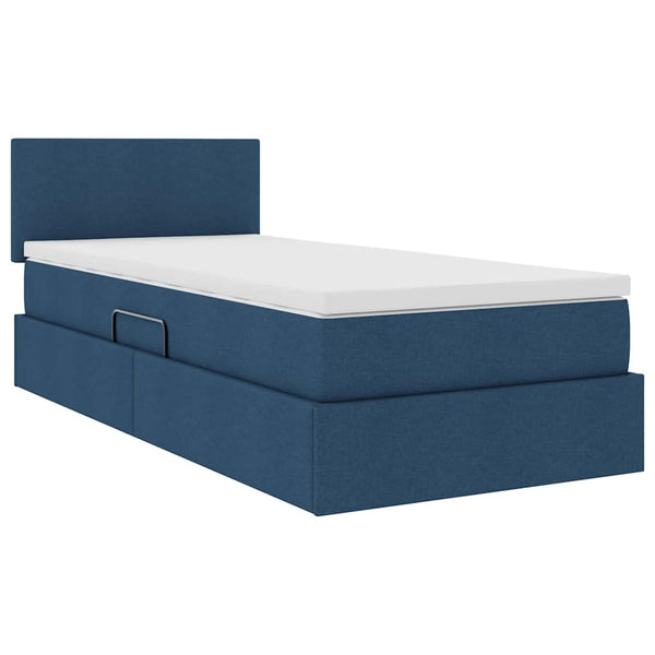 vidaXL Fabric Bed with Storage and LED with Mattress Blue 100 x 200 cm
