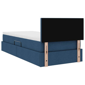 vidaXL Fabric Bed with Storage and LED with Mattress Blue 100 x 200 cm
