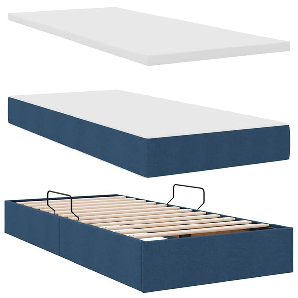 vidaXL Fabric Bed with Storage and LED with Mattress Blue 100 x 200 cm