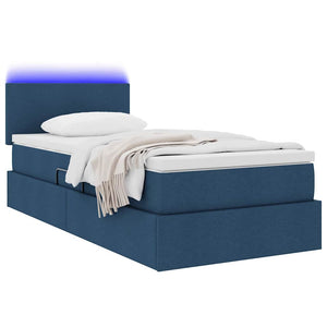 vidaXL Fabric Bed with Storage and LED with Mattress Blue 100 x 200 cm