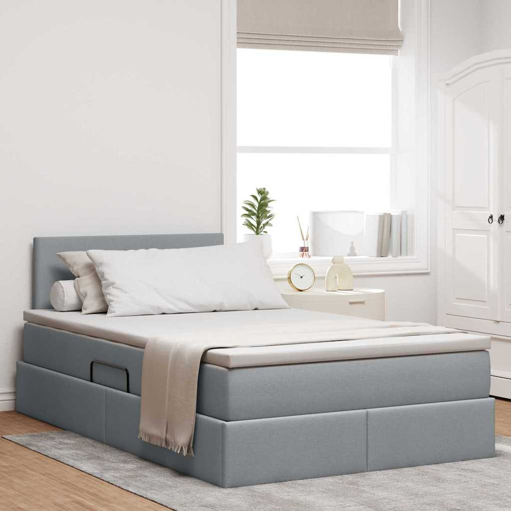vidaXL Storage Bed with LED Light Gray 120 x 190 cm Fabric