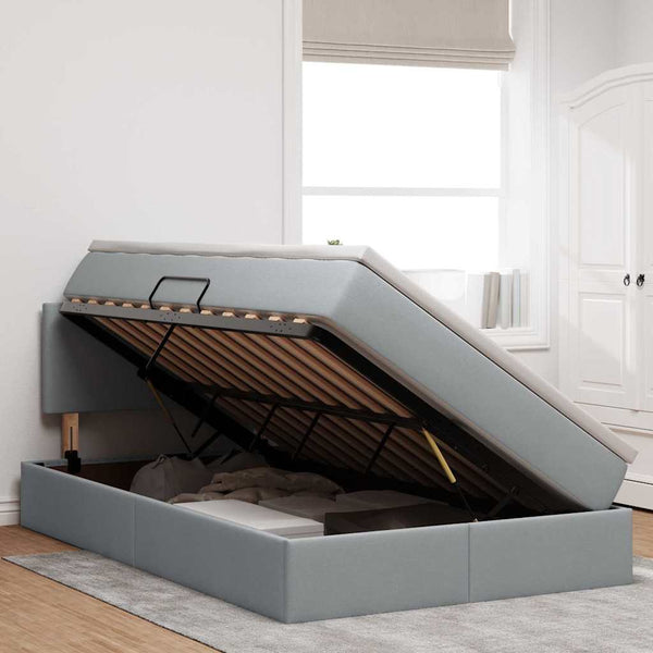 vidaXL Storage Bed with LED Light Gray 120 x 190 cm Fabric