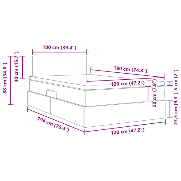 vidaXL Upholstered Bed with Storage and LED Dark Grey 120 x 190 cm Fabric