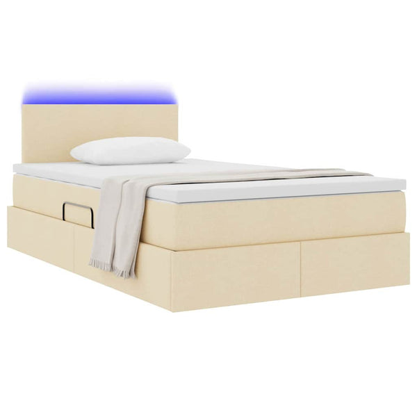 vidaXL Storage LED Bed with Mattress Cream 120 x 190 cm Fabric