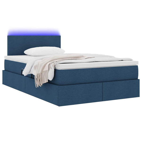 vidaXL Bed with Storage and LED with Mattress Blue 120 x 190 cm Fabric