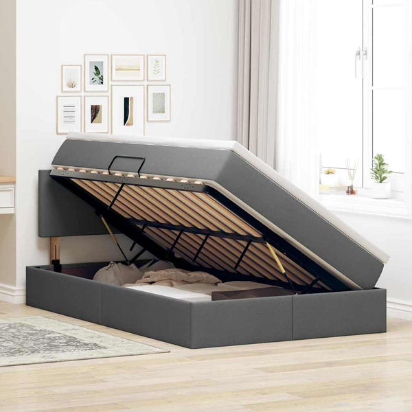 vidaXL Storage Bed with LED Dark Grey 120 x 200 cm Fabric