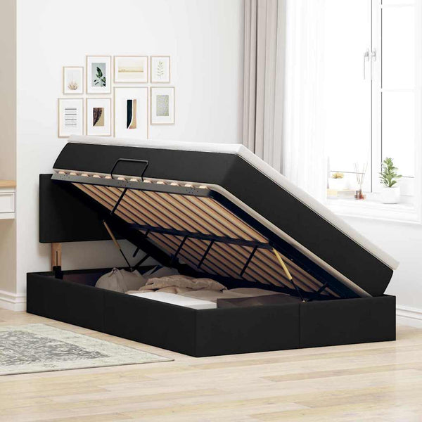 vidaXL Storage Bed with LED Black 120 x 200 cm Fabric