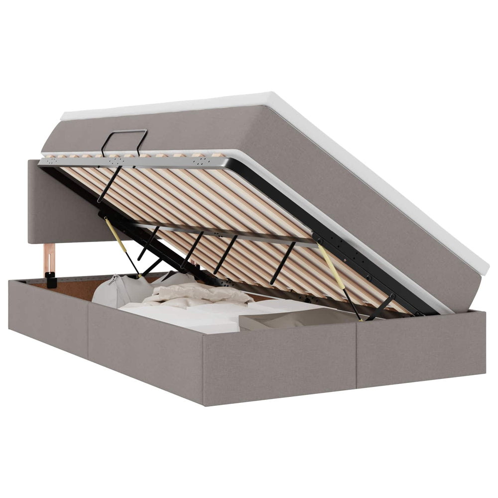vidaXL LED Storage Bed with Mattress Taupe 120 x 200 cm Fabric