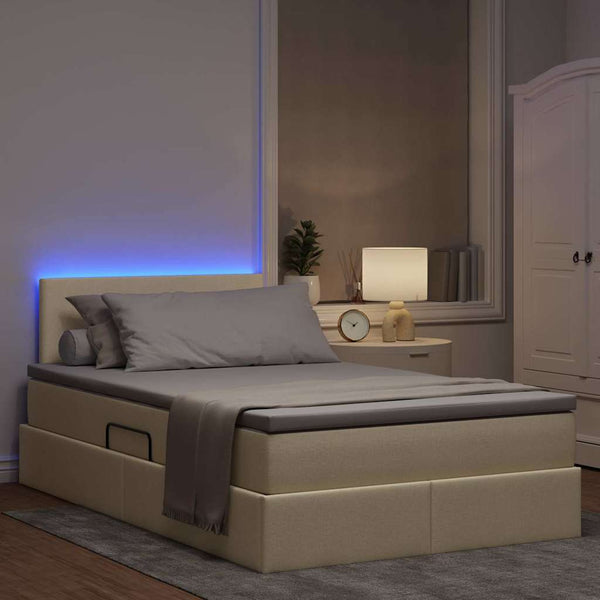 vidaXL Storage Bed with LED and Mattress Cream 120 x 200 cm Fabric