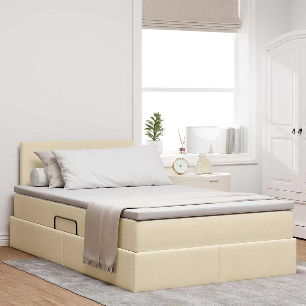 vidaXL Storage Bed with LED and Mattress Cream 120 x 200 cm Fabric