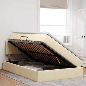 vidaXL Storage Bed with LED and Mattress Cream 120 x 200 cm Fabric