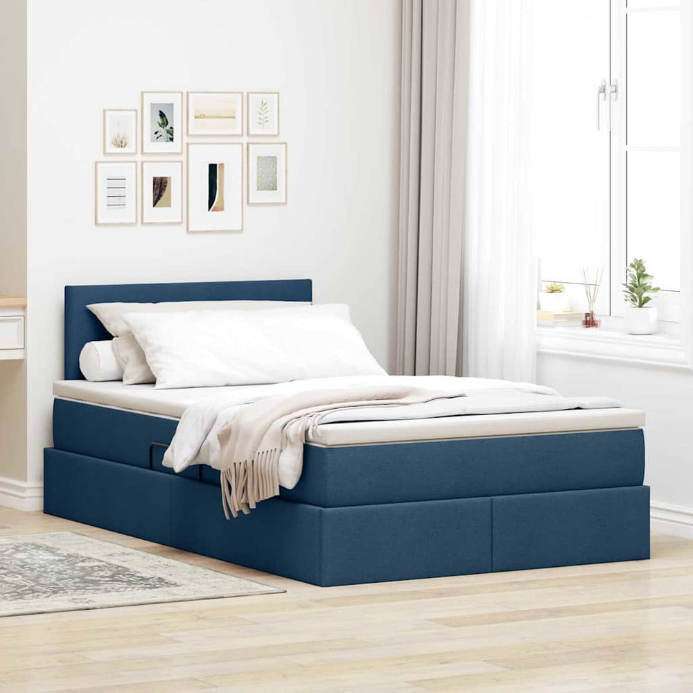 vidaXL Bed with Storage and LED with Mattress Blue 120 x 200 cm Fabric
