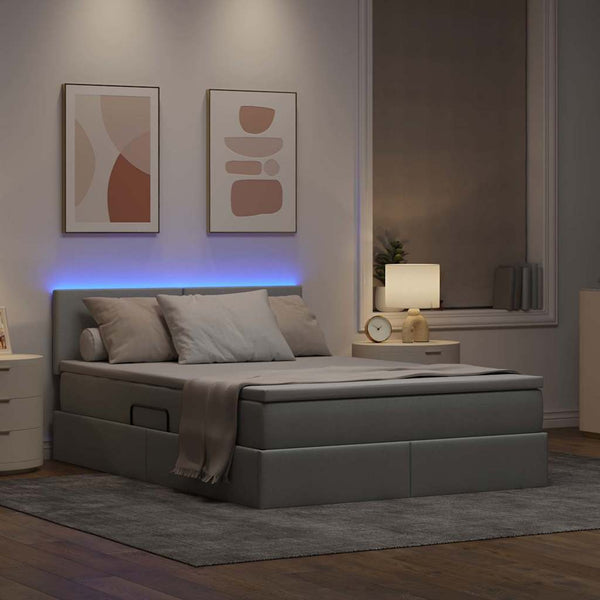 vidaXL Fabric Bed with Storage and LED Light Grey 140 x 190 cm