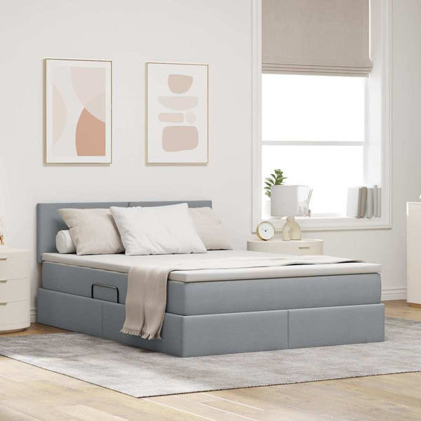 vidaXL Fabric Bed with Storage and LED Light Grey 140 x 190 cm