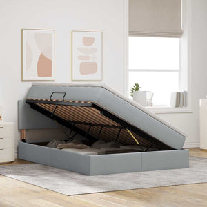 vidaXL Fabric Bed with Storage and LED Light Grey 140 x 190 cm